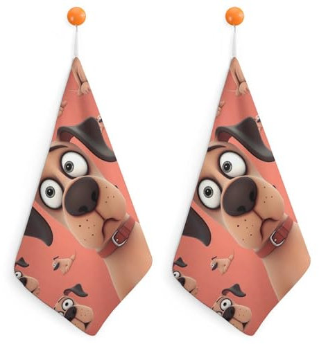 VFMNT Handtuch-Set, 2-teilig, Hunde-Waschlappen mit Aufhängeschlaufe, weiche Gesichtstücher, saugfähig, schnell trocknend, Küchentuch, Geschirrtuch für Badezimmer, Küche, 30 x 30 cm