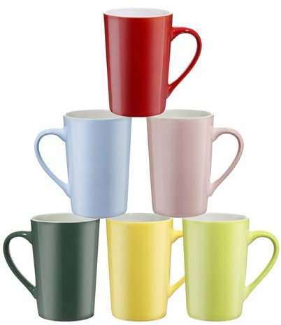 SZNIUSHAO-Multi-Coloured Ceramic Mugs Set of 6-13.5oz / 400ml -Coffee Mugs-Cappuccino-Tea Cups- Hot Chocolate Cups (Red, Blue, Yellow, Green, Pink, Blackish Green, Large)