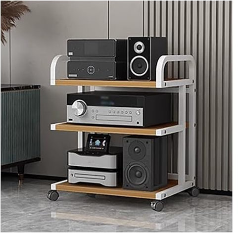 Generisch Stereo-Schrank für das Wohnzimmer mit Rollen, hoher moderner Audio-Video-Medienständer mit großer Kapazität für Unterhaltungs-Stereokomponenten (Farbe: 3 Ebenen-D)