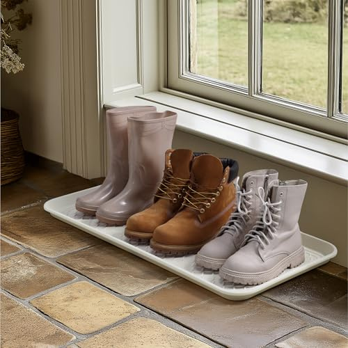 Navaris 3X Schuhablage groß - Schuhablagen Abtropfschale - Schuhabtropfschale Plastikwanne flach - Schuhmatte Abtropfmatte - Schuhschale Schuh Abtropfschalen - Schuhtablett weiß