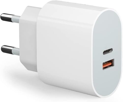 Caricatore USB-C/A, 25W Rapido Caricabatterie per iPhone 15/15 Plus/15 Pro Max/14/14 Plus/13/12/11,iPad,USB-C/A Presa Alimentatore Spina Ricarica Adattatore Muro Carica Spinotto(Cavo Non Incluso)
