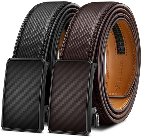 BULLIANT Gürtel Herren 2er-Pack, Gürtel Einstellbarer Ratschenklick 35mm Ledergürtel für Geschenke,Anzug,Freizeit–Zum Schneiden Geeignet(Schwarz/Tiefbraun,115cm/32-38 taille verstellbar)