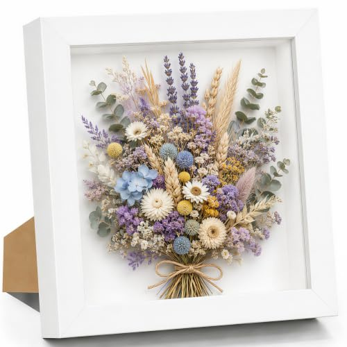 3D Bilderrahmen Zum Befüllen, 22.8 x 22.8 cm Bilderrahmen Tief Hölzern Bis 3cm, Tiefer Bilderrahmen Zum Befüllen für Objekte Blumen Hochzeitsgeschenk oder Erinnerungsstücke Weiß