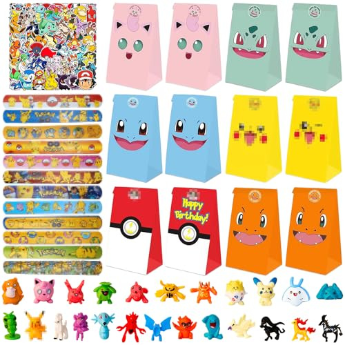 Mitgebsel Kindergeburtstag Gastgeschenke, 98pcs Kinder Geburtstag Mitbringsel Set mit Mini Figuren Schnapparmbänder Stickers Papier Geschenktüten, Party Kleine Geschenke Give Aways Jungen Mädchen