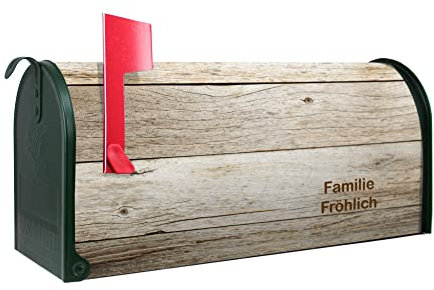 banjado® Amerikanischer Briefkasten - US Mailbox/Letterbox mit Motiv Graues Holz 51x22x17cm - Postkasten Stahl aus Amerika – Briefkasten amerikanisch grün pulverbeschichtet
