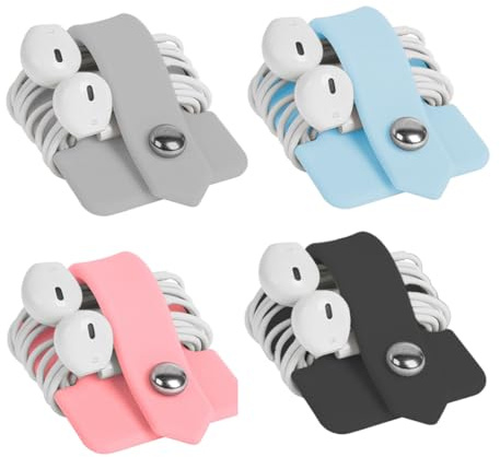 DOKRIN Bobine per cavo,Dispositivo di interramento cavi in silicone da 4 pezzi con avvolgicavo in silicone a scatto, fascetta per riporre cavi dati da tavolo