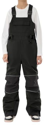 GSOU SNOW Girls Boys Snow Bibs Kids Baggy Ski Pants Insulated Waterproof Overall Snowboard Warm Winter Black 4T