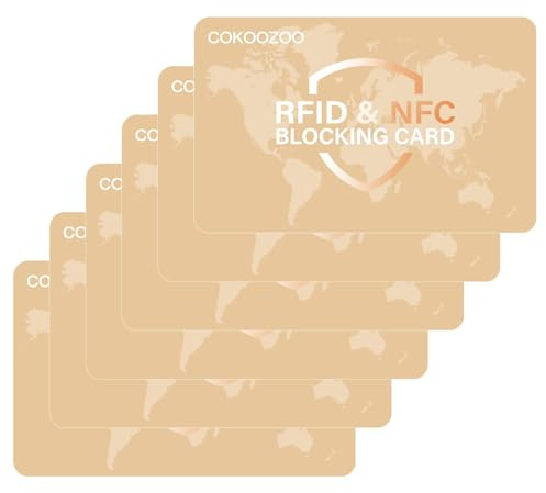 Cokoozoo 6 st RFID-blockeringskort, kreditkortsskydd, Force Field Max-kortskydd, kreditkortshållare RFID-blockering, stöldskydd, kontaktlös NFC-blockerare, för betalningar, kreditkort och pass, Guld