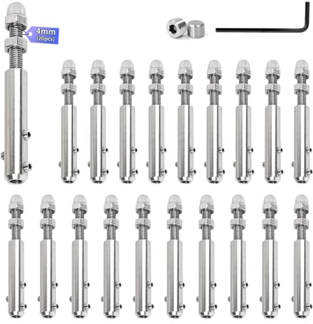 SUPAWAY 20 Terminaler för kabel 4 mm Spännstång i rostfritt stål med Allen-nyckel, Professionellt fäst för metalliska kablar, perfekt för balustrader och dekorativa strukturer