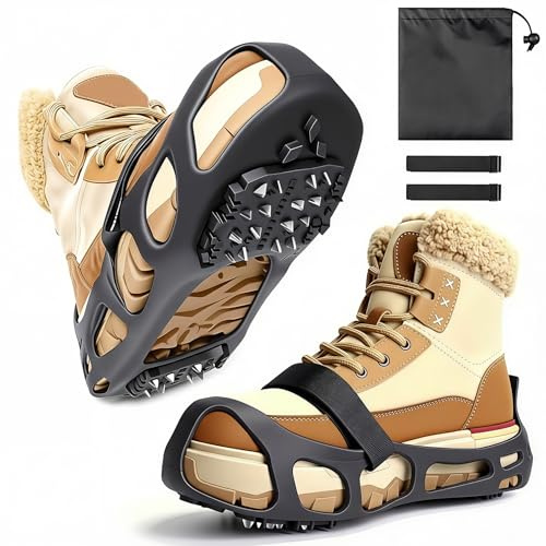 Ice Cleats, Ice Cleats for Shoes and Boots, Crampons for Shoes with 24 Spikes Anti Slip Snow Shoes (Small)
