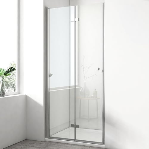 EMKE Falttür Duschtür 90x185 cm Duschabtrennung zum Falten 6 mm ESG-Sicherheitsglas Faltbare Duschwand für Nische Bad
