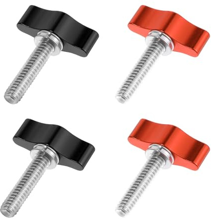 4 Pieces 1/4-20 x 1-1/4 Inch Thumb Screws Wing Knob Bolt Adjustable Tee Wing Aluminum Knob Stainless Steel Thread Thumb Screw for Outdoor Indoor Woodworking (Black & Red)