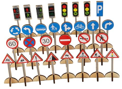 WHAMVOX Modèles de Panneaux Routiers Bois Éducatif Garçon Fille Apprentissage Sécurité Trafic Simulation Scènes Micro pour Garçon Fille