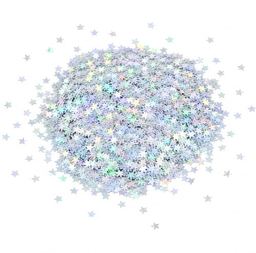 Fesnova Glitzer Silber Sterne Konfetti, Streudeko Sternes, 5mm Glitzer Silber Sterne Deko, für Party, Valentinstag, Hochzeits und DIY Fensterdeko