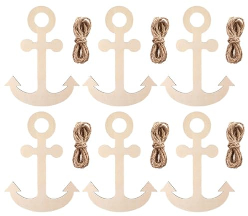 GARVALON Adornos de Ancla de Madera sin para Manualidades DIY Recortes Pintables con Cuerda de Yute Decoración Náutica Colgante para Fiestas Temáticas de Verano y Favores Marítimos