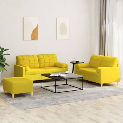 Frdhee Kleine Couch Ecksofa Couchsofa Wohnzimmersofa,3 TLG. Sofagarnitur mit Kissen Hellgelb Stoff,Fürs Wohnzimmer,Schlafzimmer,Heimkino,Gästezimmer,Modernes Design