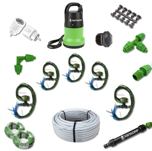Netadrip Pulpo Kit de Riego por Goteo Automático, Sistema de Microirrigación, Bomba Sumergible 6500 l/h, 60 Plantas.