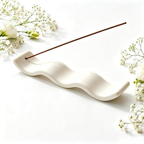 Räucherstäbchen Halter, Räucherstäbchenhalter, Incense Holder, Wellenförmiges Design Mit Ascheauffangschale, Für Räucherstäbchen Und Palo Santo, Ideal Für Meditation Yoga Und Entspannung