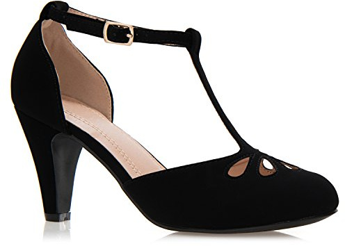 Olivia K Women's Classic Round-Toe Platform Pumps High Block Heel - Adorable, Comfortable (6,Black Nubuck*, Numeric_6)