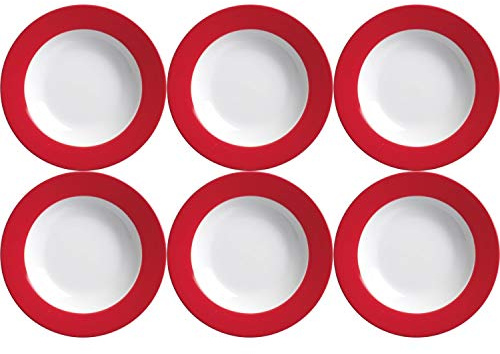 Flirt by R&B 515602 - Set di 6 piatti fondi, ø 22 cm, in porcellana, colore: Rosso/Bianco