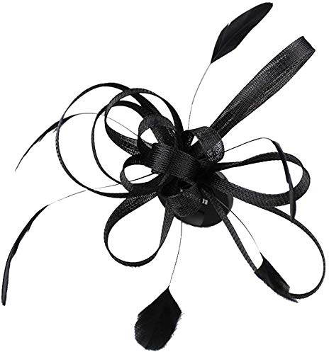 Inzopo Fascinator für Hochzeit, Braut, Feder, Haarspange, Brosche, Haar-Accessoire, Farbe wählbar, Schwarz, 1 count (Pack of 1), Feder