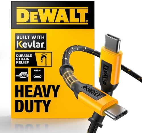 DEWALT Heavy Duty USB C Cable, Jobsite 60 Watt USB C Cable, High Speed Type-C to Type-C, Fast Charge PD USBC Fast Charging Cord for iPhone 17/16/15 Plus Pro Max, MacBook iPad Samsung Galaxy 4 ft