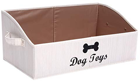 MOREZI Caja de almacenamiento de juguetes para perros trapezoidal, adecuada para guardar juguetes para perros, ropa para perros y otros suministros para mascotas-Beige