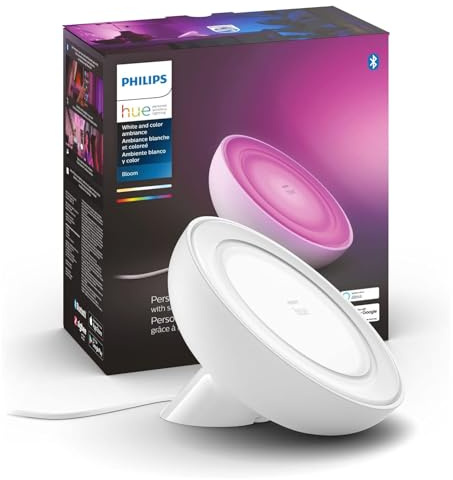 Philips Hue Bloom Smart Table Lamp, White - White and Color Ambiance LED Color-Changing Light - 1 Pack - Control with Hue App - Works with Alexa, Google Assistant, and Apple Homekit