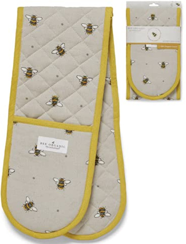 Kitchen Essentials 100% Cotton Double Oven Hot Pot Glove Mitt Various Prints (Bumble Bee)