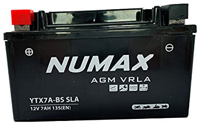 Batterie moto Numax AGM scellée YTX7A-BS SLA 12 V 7AH 135A (EN) - Pour moto, quad, jet-ski