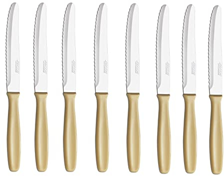 Arcos Tafelmesser-Set | 8 Stück | Tischmesser | Sägeblätter aus Edelstahl | NITRUM Griff aus Polypropylen | Spülmaschinenfest | Cremefarben (125 mm), 705400, braun