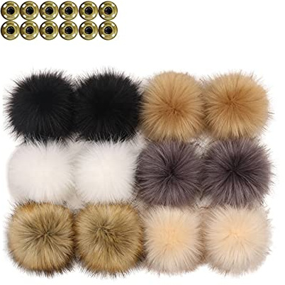 HUAPING 12 Stücke fellbommel mit druckknopf,12CM kunstfell pompon,Faux Fuchs Pelz Flauschigen Pompon Ball Abnehmbare Drücken Taste für Strick Mützen Bekleidung Zubehör, Mehrfarbig