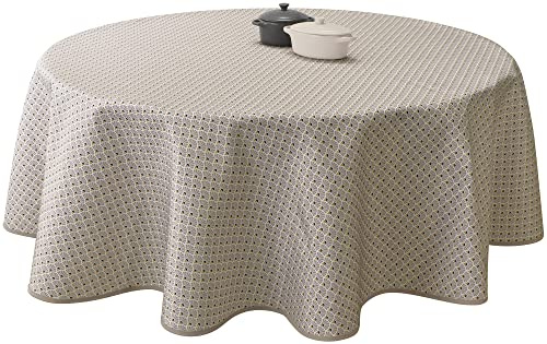 Le linge de Jules ‎Paon-ficelle-Ronde-diamètre-160 Fleckabweisende Rund Tischdecke, Pfau Beige, 160cm Durchmesser