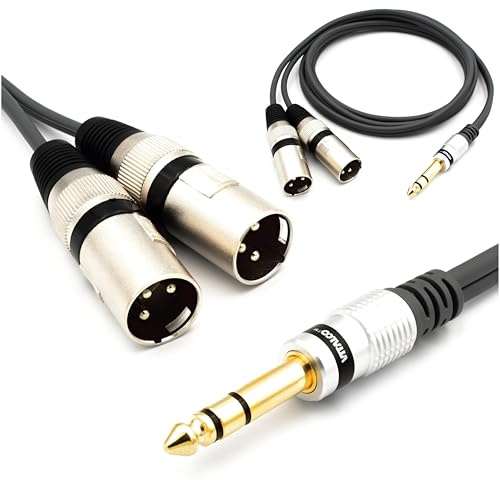 VITALCO 2x XLR Stecker auf Stereo Klinke Kabel 3m Mikrofonkabel 3 Polig Männlich auf 6,3 TRS Klinkenstecker Adapter