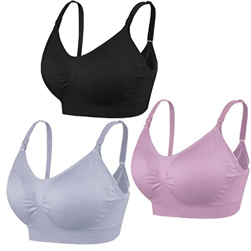 COLOMI 3 Pcs Schwangerschafts Still BH Nahtloser Still-BH zum Stillen und SchlafOhne Bügel für Damen (XL, Black+Grey+Purple/3Pack)