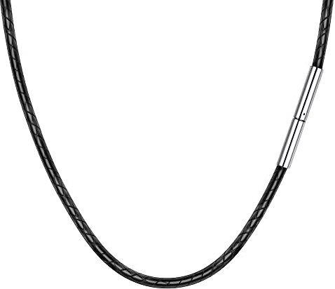 2/3mm Kunstleder Halskette Herren ohne Anhänger, Geflochten Lederkette mit Verschluss Druckknopf/Schwenkschnalle, Lederband Kette Herren 41-76cm Lederhalskette Geschenke für Männer Valentinstag