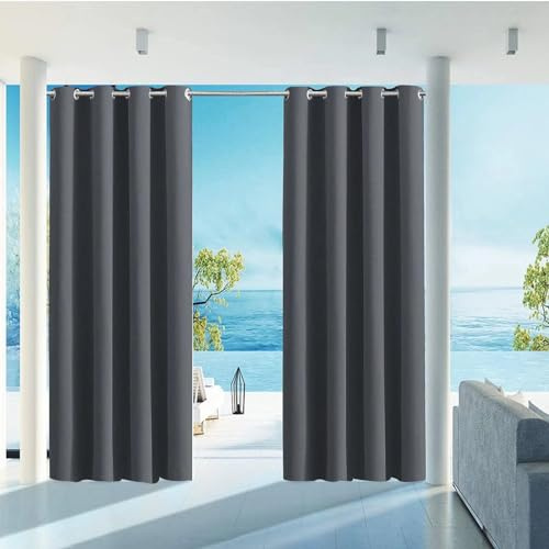 HUAXIQUE Tenda da esterno per giardino Opache Tenda da Sole Con Anelli Anti-UV Protezione Solare Completa Tende per Balcone Terrazzo e Pergola Grigio scuro L117XA183cm
