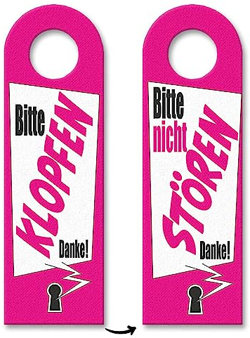 Bitte nicht stören oder klopfen Türhänger mit Schlüsselloch Motiv in pink als praktisches Türschild für Menschen die nicht gestört werden wollen wenn sie am arbeiten sind