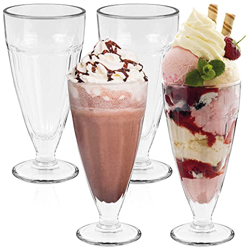 HEFTMAN Juego de 4 vasos altos de 350 ml para helado con diseño clásico transparente, estilo retro americano Knickerbocker Glory, aptos para lavavajillas, ideales para postres (4 piezas)