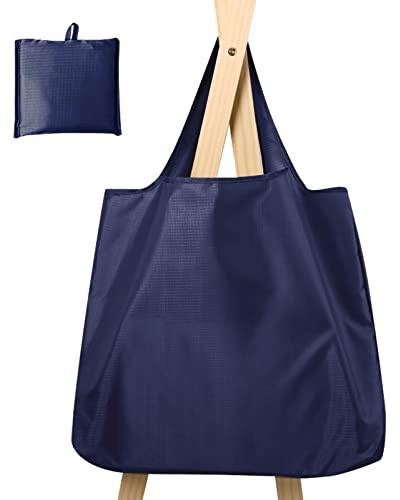 Autrucker Reusable Shopping Bag Foldable Shopping Bag Eco Waterproof Shopping Tote Bag Washable Grocery Bags for Shopping, Storage, Travel (Navy Blue)