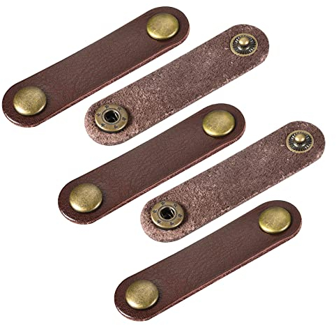 sourcing map 5 Stück Kabel Organizer Rindsleder Kabelbinder Set, 63mm x 16mm Kabelhalter Aufwicklung Multifunktionale Kabelmanagement für Kopfhörer USB Ladekabel, Braun