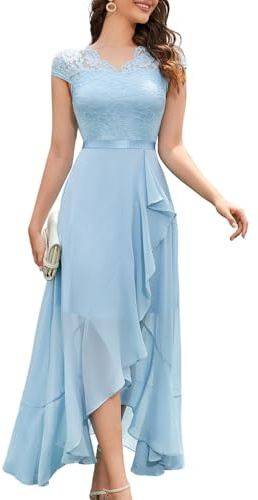 Bbonlinedress Aftonklänning, elegant för bröllop, spetsklänning, chiffongklänning, hi-lo-klänning, brudklänning, festklänning, examensklänning, lång, balklänning, strandklänning, Himmelsblå, XS