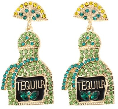 Champagne Earrings for Womens Beaded Champagne Bottle Earrings Margarita Earrings Tequila Earrings Crystal Wine Glass Dangle Earrings Party Celebration Jewelry Gifts (D: tequila earrings)