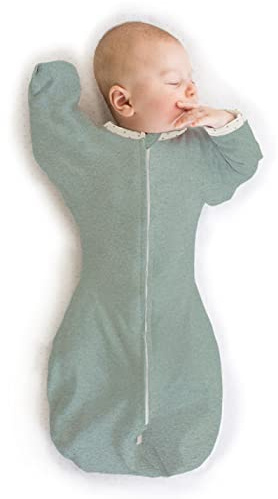SwaddleDesigns övergångssäck med armar upp halvlånga ärmar och vantar manschetter, ljungad jadeit med prickig kant, medium, 3-6 mån, 15-20 pund (bättre sömn, lätt att linda övergång)