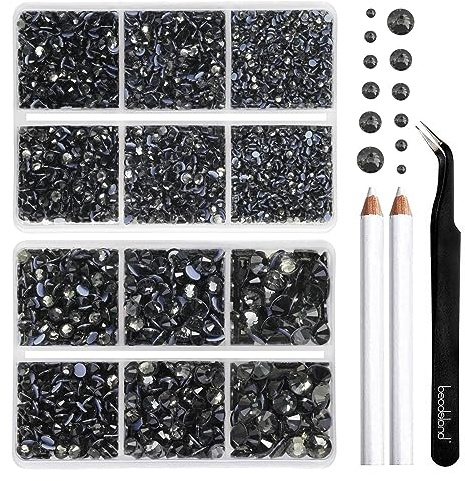 Beadsland Hotfix Strasssteine Set,Anthrazit,6 Größen gemischt,6080 Stk