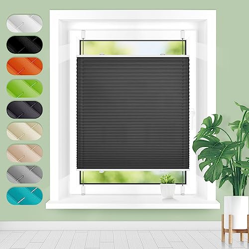 Pleated Blind, No Drilling Klemmfix Anthracite 35 x 100 cm, Pleated Blinds for Windows and Doors, Easyfix Pleated Blind with Clamping Support, Sun Protection and Privacy Screen, Translucent Roller