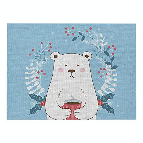 Manteles Individuales Plastico Oso Azul Juego de 8 Manteles Individuales bajoplatos Aislante Calor Lino Antimanchas Antideslizantes decoración Mesa Comedor Cocina 45X30cm