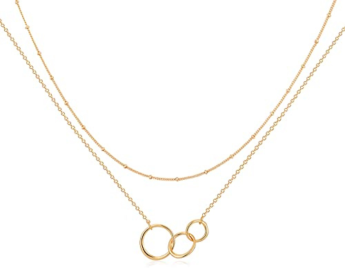 Jenosy Kette Layered Damen Kette mit Anhänger Damen Personalisierte Kette Gold Silber Damen Zarte Mehrreihige Halskette Hypoallergene 18K Vergoldete Kette Modeschmuck für Frauen und Mädchen