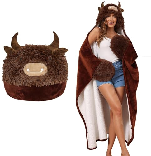 MSISILY Wearable Blanket with Sleeves, Highland Cow Blanket, Soft Snuggle Blankets Birthday Christmas Gifts for Women