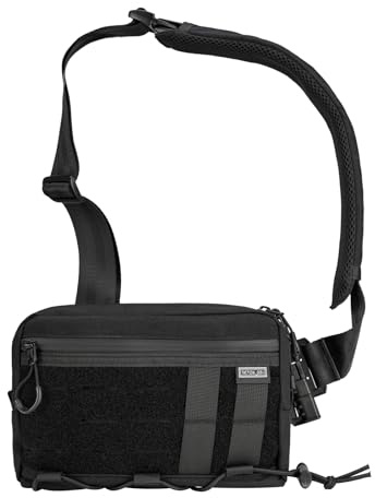 TACTICAL_GEEK Cache L3S EDC Sling Bag Petto, Borsa a tracolla, Borsa a spalla leggera, Nylon CORDURA, Porta da viaggio, Cerniera YKK, Cinghia ambidestra da escursionismo, Nero